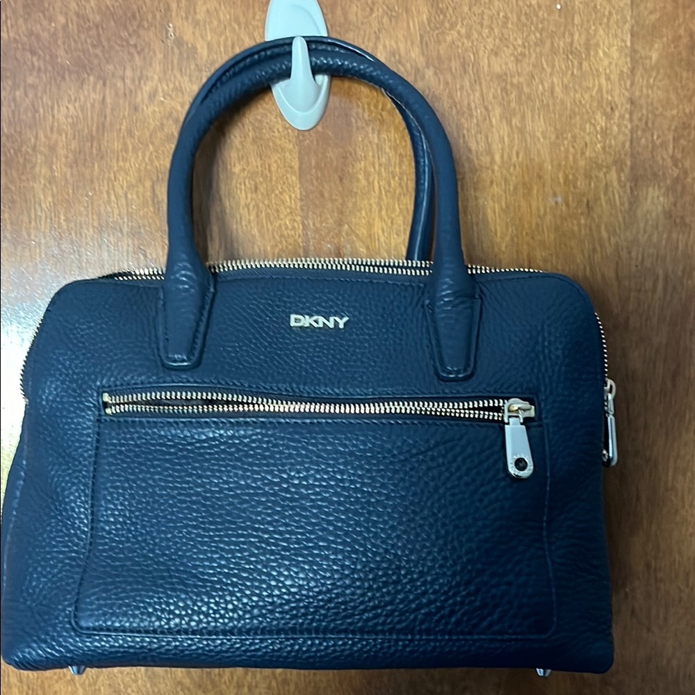 DKNY Blue Satchel with Textured Leather and Structured Shape